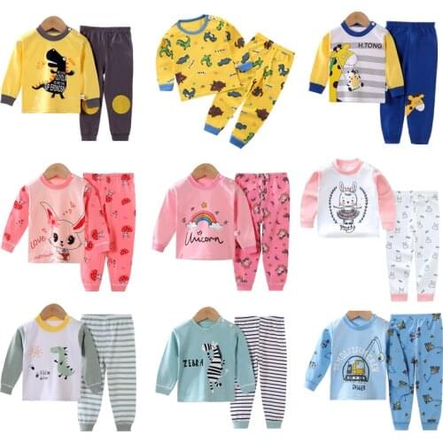 Spring and Autumn Childrens Clothing Sets Cotton 1-8Y Toddler Girls Long Sleeve Pajamas Kids Costumes Cartoon Boy Clothes Suit