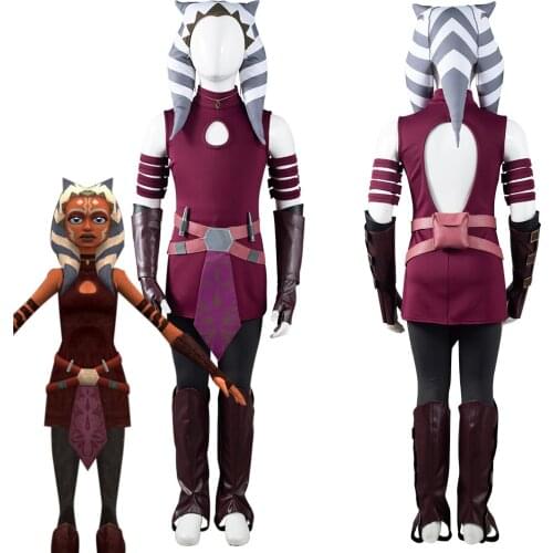 The Clone Wars Cosplay Ahsoka Tano Costume Kids Children Top Pants Hat Suit Halloween Carnival Outfits