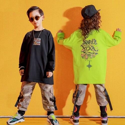 Street Dance Costumes For Kids Jazz Dance Performance Clothes Boys And Girls Hip Hop Long Sleeve Sweatshirt Tide Clothes VO701