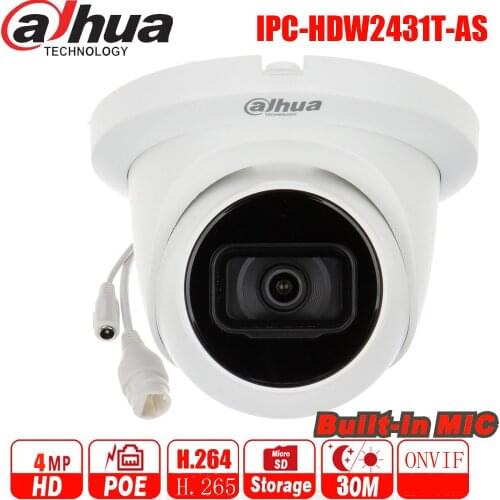 Mutil language Original Dahua IP camera 4MP Starlight Camera IPC-HDW2431T-AS POE camera MiC SD Card Slot H.265 IP67 IVS IPC