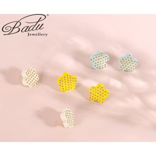 Badu Summer Cute Flower Stud Earrings Painted Polka Dot Wood Earrings For Women Gift Elegant Fashion Accessories