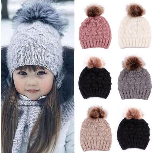 Cute Toddler Kids Winter Hats Girls Boy Baby Winter Warm Crochet Knit Hat Beanie Fur Pom Pom Cap Childrens Caps