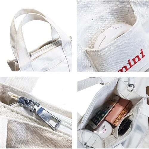 Fashion Women Handbag Female Canvas Bag Letter Embroidery Crossbody Shoulder Bag Girls Casual Simple Solid Tote Satchel