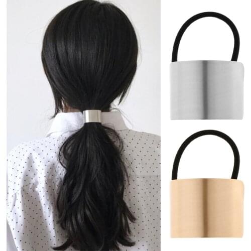 Fashion Personality Alloy Wide Ring Hair Band Cuff Wrap Ponytail Holder Elastic Punk Hair Metal Ornaments Rope For Women Girl