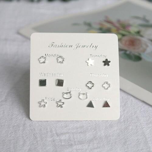 Fashion Stud Earrings Set For Women Statement Heart Star Snowflake Flower Crystal Pearl One Week Minimalist Set of Earrings Gift