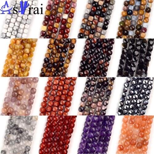 Genuine Natural Stone Faceted Tiger Eye Agates Turquoises Crystal Beads For Jewelry Making Square Loose Spacer Beads DIY Charms