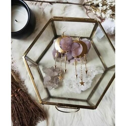 Celestial Moon and Arrow Earrings -Moon Dangle Earrings,Crescent Moon,dreamy Jewelry, Moon Goddess Earrings