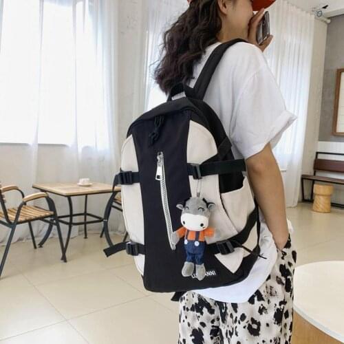 Nylon Backpack Women Doll Pendant Contrast Color School Bag For Teenager Girls New Fashion Soft Rucksack Female Book Bagpacks