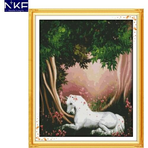 NKF The unicorn in the forest animal needlecraft Chinese cross stitch embroidery sets Christmas stockings for home decoration