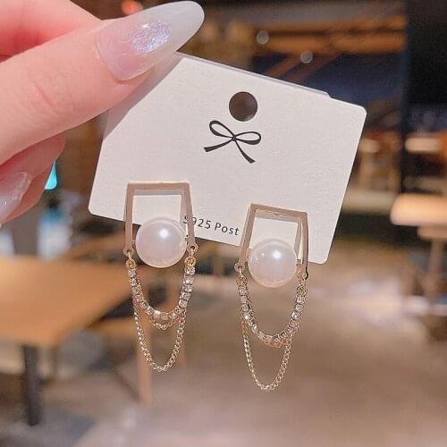 2021 New Arrival Trendy Round Women Dangle Earringcool Wind Pearl Earrings Female Long Chain Tassel Earrings Fashion Jewelry