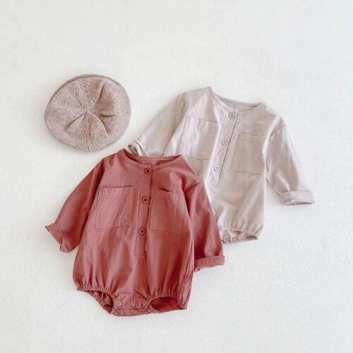 2021 Autumn New Baby Bodysuits Front Button Boys Jumpsuits Brief One Piece Girls Jumpsuits