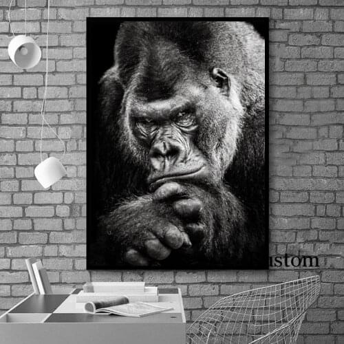 Poster Black and White Animal Big Pictures for Home Design Monkey Gorilla Canvas Wall Art Posters and Prints for Home Room Decor