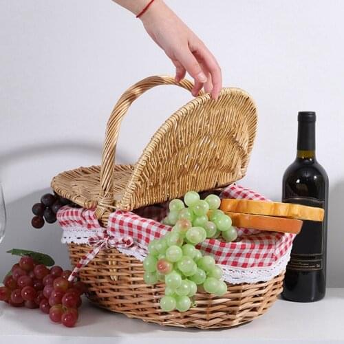 HGHO Country Style Wicker Picnic Basket Hamper with Lid and Handle Liners for Picnics Parties Wedding Camping and BBQs