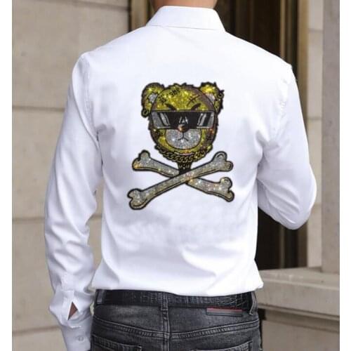 Fashion Diamond stone Shirts Men long Sleeve Rhinestones Fashion Mens Shirt Streetwear Casual Blouse