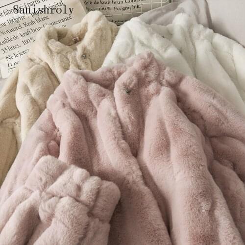 Sanishroly Plus Size Autumn Women Short Casual Loose Coat Warm Faux Rabbit Fur Jacket Female Long Sleeve Winter Outwears SE1126