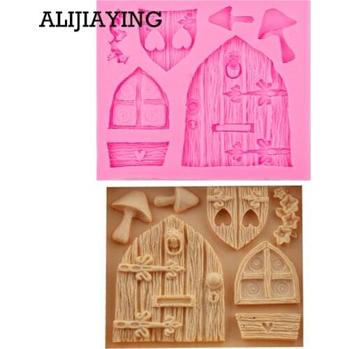 M0513 Sugarcraft Fairy Tale Cottage Silicone Mold Mushroom Window Door Fondant cake decorations Chocolate baking tools