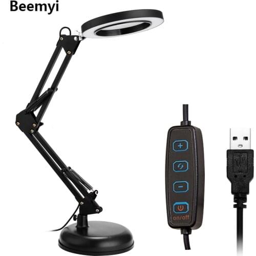Foldable Professional 8X Magnifying Glass Desk Lamp Magnifier LED Light Reading Lamp with Three Dimming Modes USB Power Supply