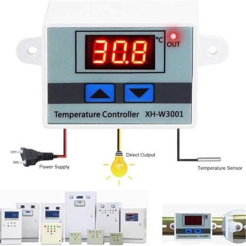 10A 12V 24V 110V 220VAC Digital LED Temperature Controller XH-W3001 For Incubator Cooling Heating Switch Thermostat NTC Sensor