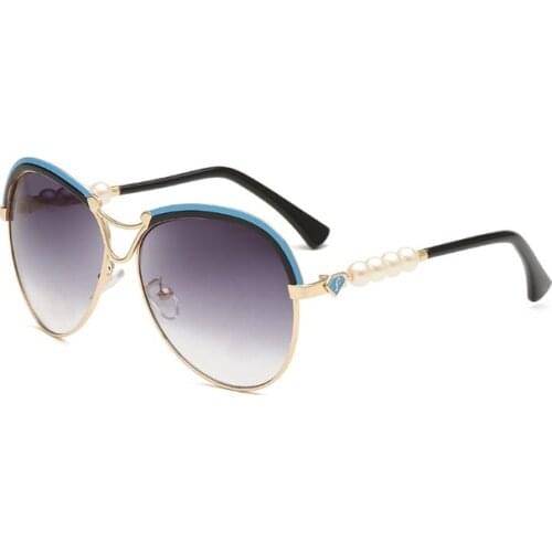 Pearl metal sunglasses ladies fashion metal sunglasses women sunglasses new big frame lady sunglasses UV400 glasses