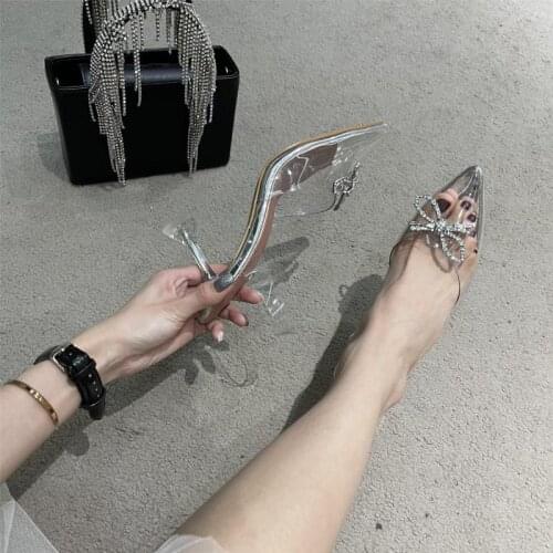 Thin Heels Women Shoes Solid Summer Sandals for Female Lady Girl Simple Casual High Street Pointed Toe Slip-on Jelly shoes