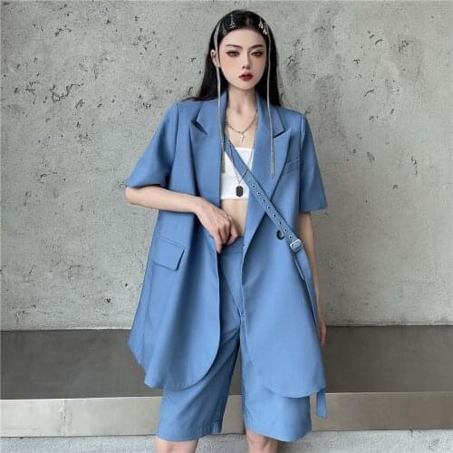 Women Sets Summer Short Sleeve Cardigan Blazer Shorts Solid 2 Piece Set Lady Fashion Streetwear Casual Short Suits Hot Sale 2021