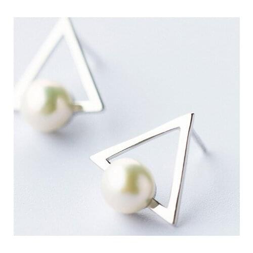 MloveAcc 925 Sterling Silver Elegant Triangle Pearl Stud Earrings for Women Girls Sterling Silver Earrings Jewelry