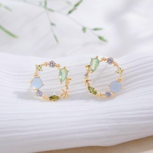 Delicate Cubic Zircon Flower Stud Earrings for Women Cute Gold Star Earrings