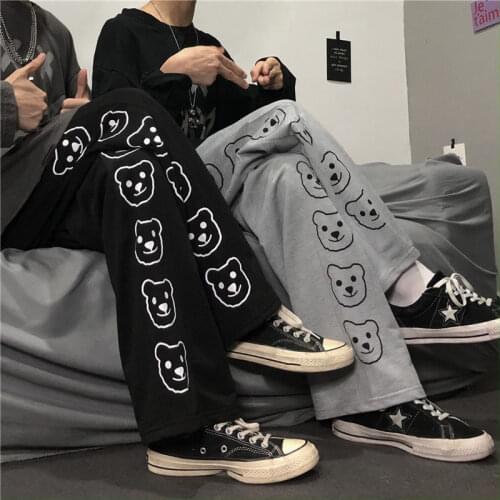 Women Korean Fashion Wide Pants Harajuku Cartoon Printed Kawaii Hip Hop Black Trousers WomenS Hippie Joggers Sports Pants 2021