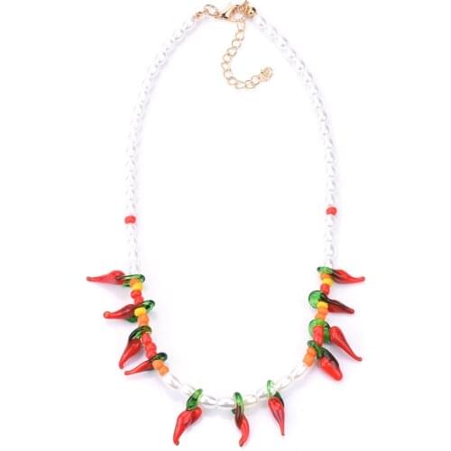 2021 New ZA Red Chilli Necklace Faux Pearls Charms Necklace Women Indian Ethnic Statement Choker Neckalces Jewelry Accessories
