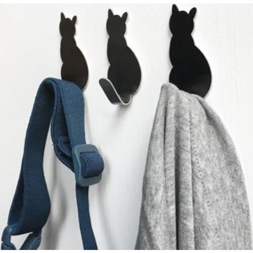 2pcs Self Adhesive Wall Hooks Cat Pattern Hangers Wall Mounted Holder Stick on Wall Hanging Door Clothes Towel Racks Living Room