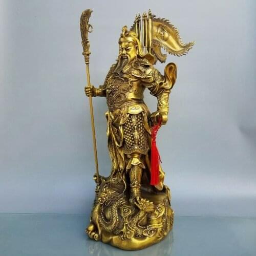 75cm Large-scale Kowloon playing in the water Guan Gongwu God of Wealth Warrior Dragon Sword 4 Flags Bronze Statue
