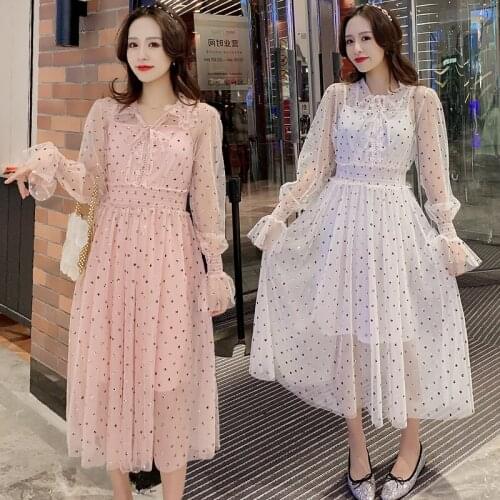 815# Maternity Dress Spring Autumn Long Gauze Patchwork Sleeve Easy Matching Loose Stylish Dress for Pregnant Women Mom Dress