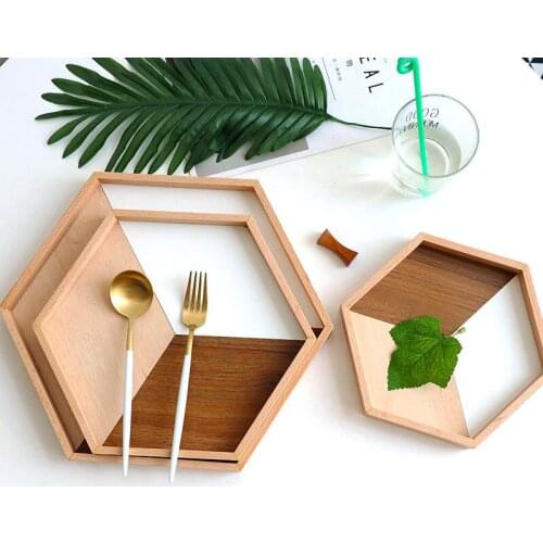 Wooden Sushi Plate Hexagon Splicing Fruit Tray Restaurant Fast Food Serving Tray Home Decor Dessert Plate Beech Wood 8inch 1pcs