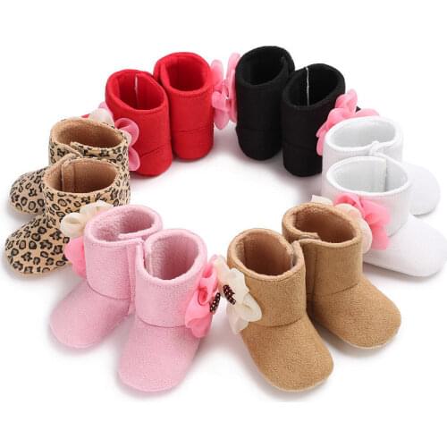 2020 New Brand Infant Newborn Baby Toddler Boy Girl Soft Sole Flower Bow Crib Shoes Warm Boots Prewalker 0-18M