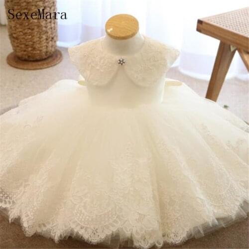 New Ivory Baby Girls Christening Dresses Lace Kids Clothing Princess Baptism Gown Children 1 year Birthday Vestido Infantil