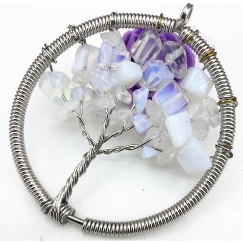 Exquisite opal irregular gravel wire winding 52mm pendant for women vintage tree silver plated elegant party gifts jewelry B3053