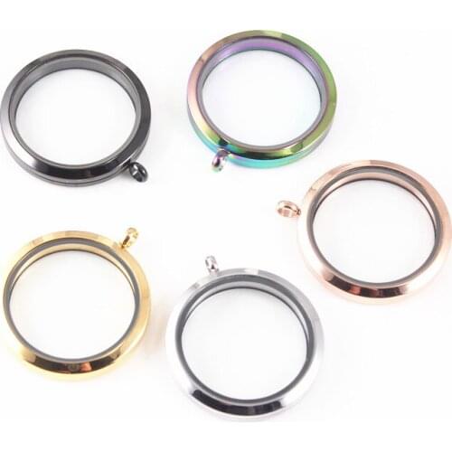 35MM Stainless Steel Round Glass Locket Pendant Living Memory Floating Charm Locket Screw Twist Open For DIY Jewelry