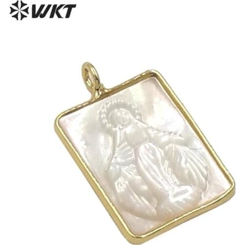 WT-JP234 Amazing fashion gold bezel single loop mother of God pendant hot sales shinning mop shell virgin mary pendant