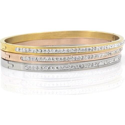 Fashion Jewelry Bracelet With Crystal Rhinestone Stainless Steel Opening Bangle For Women Accessories