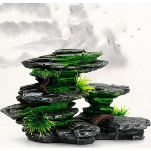 1PC Emulation Rockery Resin Craft Moss Tree House Mountain View Potting Home Decor Fish Tank Landscap Ornament Aquarium Supplies