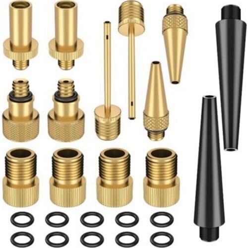 24PCS Copper Bicycle Valve SV AV DV Adapter Set Bike Tire Pump Adapter Kit Inflator Pump Accessory