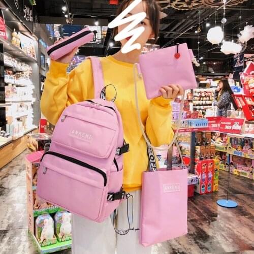 4 pcs set School Bags For Teenager Girls Women Backpack Fashion Nylon School Bag female Shoulder Bags bookbag cute backbag
