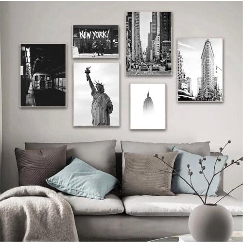 New York Street Scenery Canvas Painting Statue Of Liberty Wall Art Poster Black And White Print Nordic Wall Pictures Home Decor