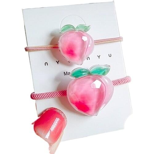 2021 New Creative Childrens Cute Fruit Small Hair Ring Baby Q Cute Multi-faceted Sparkling Strawberry Hair Rope Rubber Band