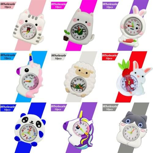 10 Pcs Wholesale Baby Watch Cartoon Unicorn Kids Watches Children Watch 3D Cat/Rabbit Clock Child Quartz Watches Girl Boy Gift