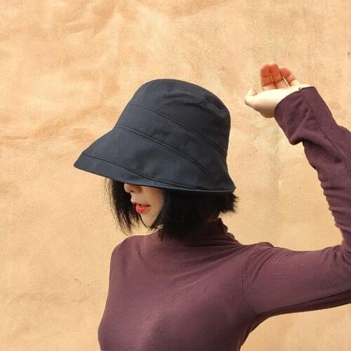 Summer Foldable Bucket Hat Woman Solid Color Hip Hop Wide Brim Beach UV Protection Round Top Sunscreen Fisherman Cap
