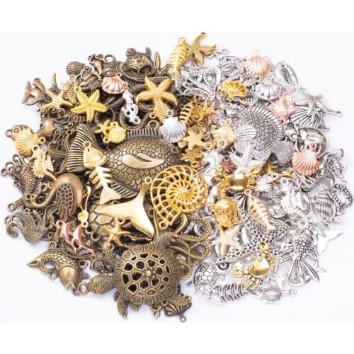 Mixed size and color metal alloy Ocean series charms Retro style Fish Shell pendant accessory Fish Charm DIY handmade jewelry