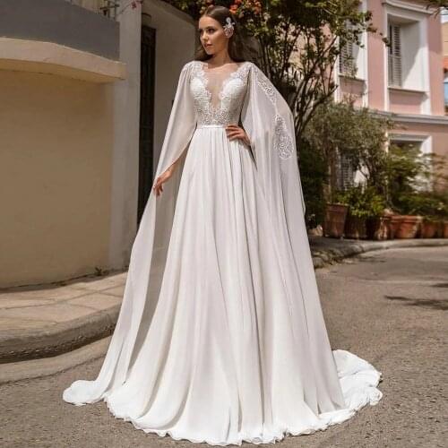 2021 New Designs Quality V Neck Lace Chiffon Beach Wedding Dress Backless Detachable A Line Bridal Gowns Plus Sizes Custom Made