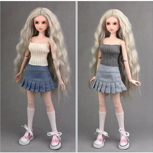 Sweater top and Blue jeans Skirt for 1/4 doll / Pink White Gray Clothes set Outfit Clothing For 1/4 BJD SD Xinyi 45-50CM Doll