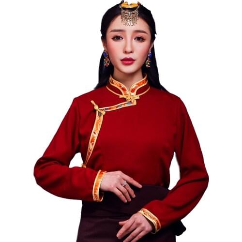 Tibetan Clothes Chinese Enthic Style Tibet Traditional Clothing Tops Cotton Linen Yellow White Red for Women Tibetan Blouses